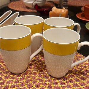 kate spade White and Yellow Ceramic Mug Set, 4-Piece